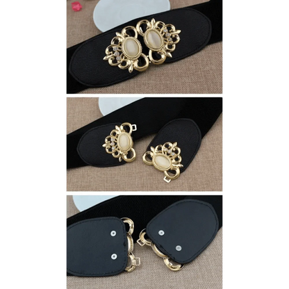 Fashion Black Elastic Waistband One-Piece Dress Women Decorative Belt Elegant Women's Style Party Dress Belts