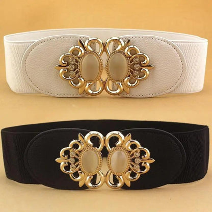 Fashion Black Elastic Waistband One-Piece Dress Women Decorative Belt Elegant Women's Style Party Dress Belts