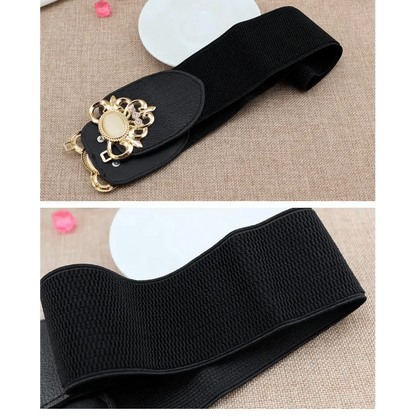 Fashion Black Elastic Waistband One-Piece Dress Women Decorative Belt Elegant Women's Style Party Dress Belts