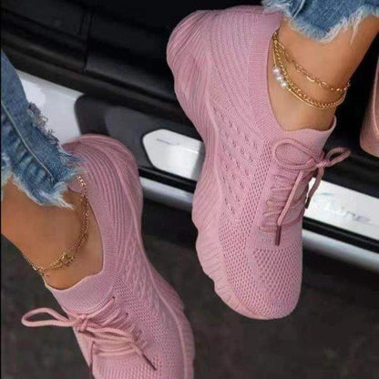 Fashion Breathable Lace Up Platform Sneakers Women Summer Flat Mesh Sports Shoes Woman Running Shoes Walking Sneakers For Women Lace Up Lightweight Tennis Shoes