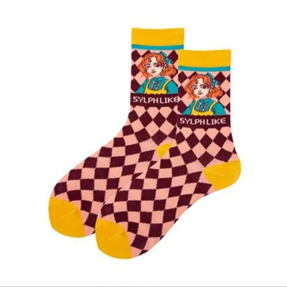 Fashion Colorful Print Socks Women Mushroom Spring Woman Socks Cotton Socks For Women Cotton Men's and Women's Printed Funky Socks - Unisex Mid Crew Length Breathable Pure Cotton Super Soft Quirky Prints Socks