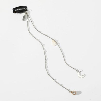 Fashion Elegant Women Lady Rhinestone Shell Crystal Tassel Long Chain Beads Dangle Hairpin Side Clip Gorgeous Hair Accessories For Women