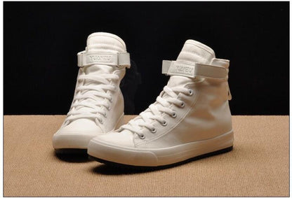 Fashion New Mens Light Breathable Canvas Casual Black White  High Top Solid Color Sneakers Shoes Vulcanized Mens Sports Walking Jogging Non Slip Athletic Sneakers