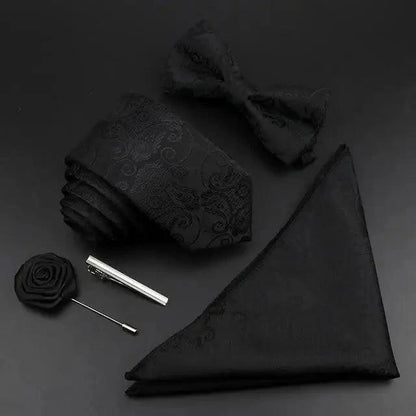 Fashion Red Business Necktie Matching Bowtie Flower Vintage Design Set For Men Self-Tie Bow Tie And Pocket Square Classic Business Tuxedo Wedding Bowties Handkerchief Set Men Necktie And Pocket Square Set