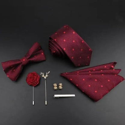 Fashion Red Business Necktie Matching Bowtie Flower Vintage Design Set For Men Self-Tie Bow Tie And Pocket Square Classic Business Tuxedo Wedding Bowties Handkerchief Set Men Necktie And Pocket Square Set