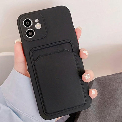 Fashion Sleek Phone Case For Iphone 11 Cases Card Slot Silicon Iphone 13 Pro Max 12 13 Mini Covers Elegant Simple Ultra-thin Back Mobile Phone Case with Card Holder