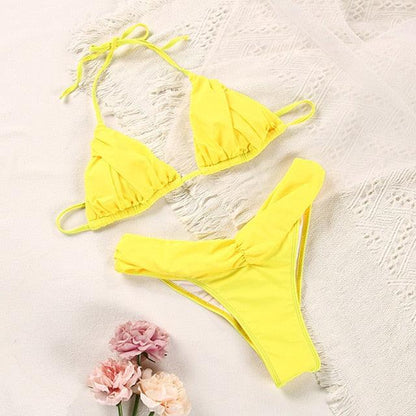 Fashion Swimwear Women Bikini Sets Women Lace Up Two Piece String Bikinis Beach Swimsuit Triangle Bathing Suit Side Tie Swimwear String Swimming Suit For Women Bathing Suit Micro Halter String Triangle Bikini
