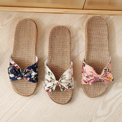 Fashion Woman Beach Floral Pattern Butterfly Knot Slippers Unique Flat Flip Flops Design For Women Outdoor Home Slippers