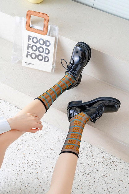 Fashion Women Socks New Spring Summer Mesh Thin Long Printed Socks Women Casual Breathable Fresh Flower Socks Korea Style Color Thin Socks For Women