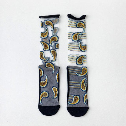 Fashion Women Socks New Spring Summer Mesh Thin Long Printed Socks Women Casual Breathable Fresh Flower Socks Korea Style Color Thin Socks For Women