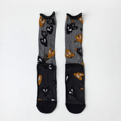 Fashion Women Socks New Spring Summer Mesh Thin Long Printed Socks Women Casual Breathable Fresh Flower Socks Korea Style Color Thin Socks For Women