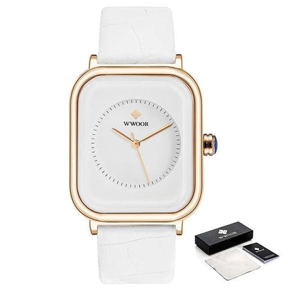 Fashion Women Watches White Leather Minimalist Rectangle Ladies Quartz Dress Wristwatch Fashion Leather Wrist Watch Rectangle Elegant Simple Dial Analog Quartz Dress Watch