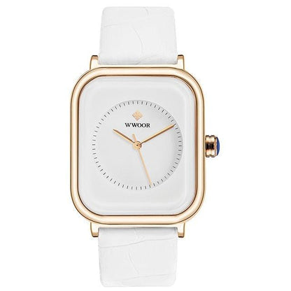 Fashion Women Watches White Leather Minimalist Rectangle Ladies Quartz Dress Wristwatch Fashion Leather Wrist Watch Rectangle Elegant Simple Dial Analog Quartz Dress Watch