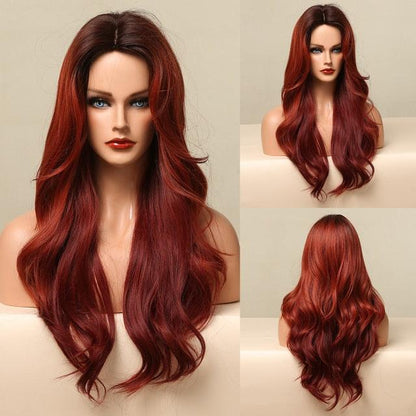 Fashionable Long Wavy Synthetic Wigs Brown to Blonde Ombre with Bangs Fake Hair for Women Daily Cosplay Party Heat Resistant Wigs For Black Women Gifts for Girlfriends