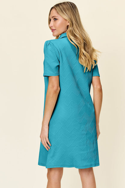 Double Take Full Size Texture Collared Neck Short Sleeve Dress Textured Dress For Women
