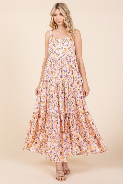 New Summer Flower Print Tiered Sleeveless Empire Maxi Dress – Elegant and Flattering Floral Dress with Empire Waist