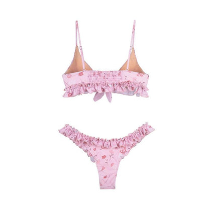Female Swimsuit Women String Triangle Top Bikini Bottom Printed Push Up Swimsuit Bikini Sets Two Piece Split Button Beachwear Bathing Suit High Waist Bathing Suit High Cut