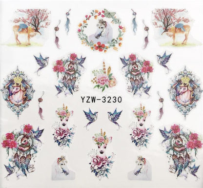 Flower Animal Designs Water Transfer Sticker Nail Art Decals Fashion Wraps Tips Manicure Tools Nail Watermark Decals iridescent Decoration Nail Self-Adhesive Decals Nail Stickers Water Transfer Fresh Nail Decals for Nail Art