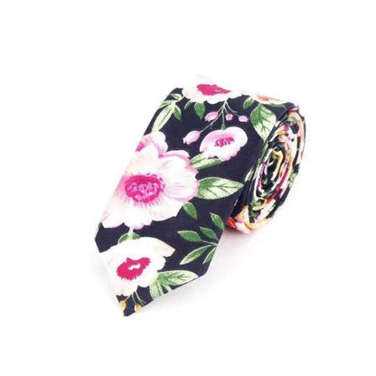 Flower Theme Cotton Slim Men Necktie Casual Business Design Skinny Necktie Floral Print Party Necktie For Men