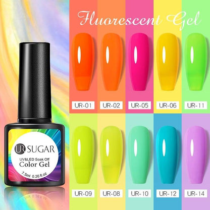 Fluorescent Gel Nail Polish Yellow Green High Quality Colors UV Strong Matte Effect Luxury Design For Girls and Women