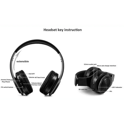 Folding Bluetooth White Blue Wireless Stereo Headphones Headset Mic Support Comfortable Earmuffs Modern Simple Design