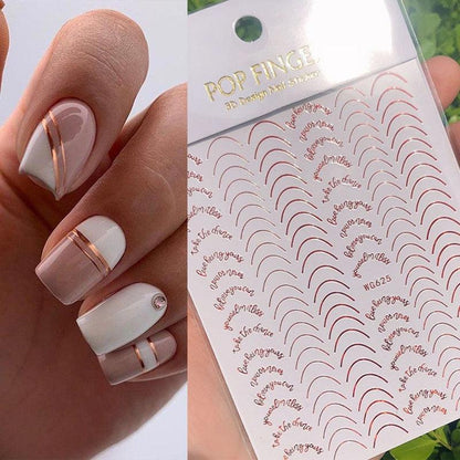 French Rose Gold Striping Tape Nail Design Stripe Lines Geometry 3D Sticker for Nails Gel Polish Sticker Decals for Manicuring Decorations Manicure Stickers Decals Silver Strip Line Nail Decal Self-Adhesive 3D Wave Decal Decoration Metallic Curve Design