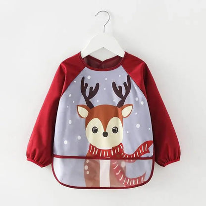 Full Body Adjustable Cute Cartoon Waterproof Eating Long Sleeve Apron Bib With Pocket For Babies Wonderful Gift