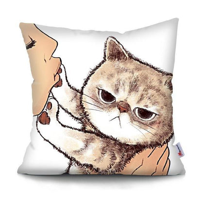 Funny Cute Cat Plush Cushion Pillow Covers Cat Pillow Cases Animal Kitty Pillowcase Cotton Linen Cushion Cover For Couch Cover Pillows Cases For Sofa Home Decoration Pillowcase Polyester Throw Pillow Case 45x45CM