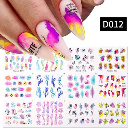 Geometrics Blue Flower Leaves Water Decals Stickers Special Floral Transfer Slider For Nails Decoration Nail Art Stickers Black White Flower Palm Leaf Nail Self-Adhesive Decals Nail Stickers Water Transfer Fresh Nail Decals for Nail Art Butterfly Palm