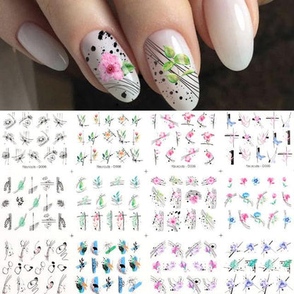 Geometrics Blue Flower Leaves Water Decals Stickers Special Floral Transfer Slider For Nails Decoration Nail Art Stickers Black White Flower Palm Leaf Nail Self-Adhesive Decals Nail Stickers Water Transfer Fresh Nail Decals for Nail Art Butterfly Palm