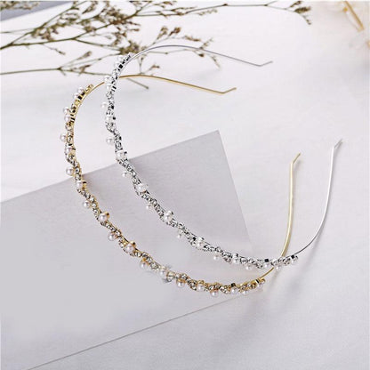 Girls Shiny Luxury Rhinestone Hair Band High Quality Diamond Pearls Hair Hoop Accessories for Women Crystal Headbands Ornaments