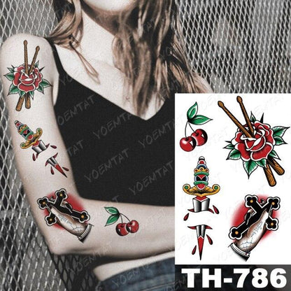 Gladiator Temporary Tattoo Sticker Flower Waterproof Big Modern Womens Mens Body Tattoo Luxury Design