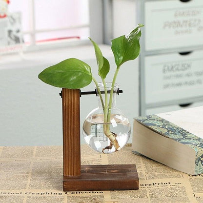 Glass Planter Bulb Vase Transparent Terrarium Hydroponic Vases For Home Garden Office Wedding Decor Wooden Stand Air Planter Bulb Glass Vase Propogation Station for Hydroponics Home Garden Office Decoration