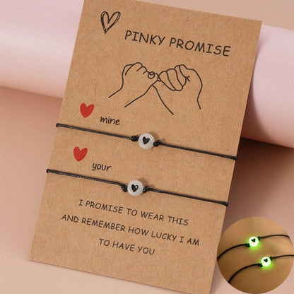 Glow In Dark Hand Bracelets With Luminous Bead Matching Friendship Bracelets Gift Luminous Acrylic Friendship Card Bracelet Set Couples Matching Bracelets Friendship Jewelry For Valentine's Day Mother's Day