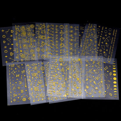 Gold Moon Star 3D Nail Stickers Ultra-thin Adhesive Decals Nail Art Decorations Stamping Manicure Nails Stickers Tool 3d Nail Decal Stickers Manicure Nail Art Decoration Accessories Holographic Old English Character Nail Self-Adhesive Sticker