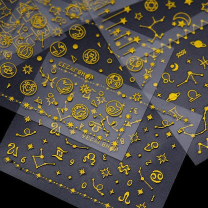 Gold Moon Star 3D Nail Stickers Ultra-thin Adhesive Decals Nail Art Decorations Stamping Manicure Nails Stickers Tool 3d Nail Decal Stickers Manicure Nail Art Decoration Accessories Holographic Old English Character Nail Self-Adhesive Sticker