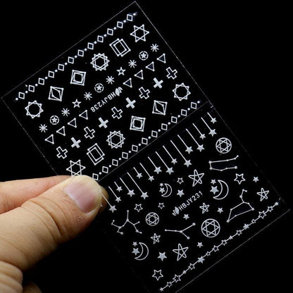 Gold Moon Star 3D Nail Stickers Ultra-thin Adhesive Decals Nail Art Decorations Stamping Manicure Nails Stickers Tool 3d Nail Decal Stickers Manicure Nail Art Decoration Accessories Holographic Old English Character Nail Self-Adhesive Sticker