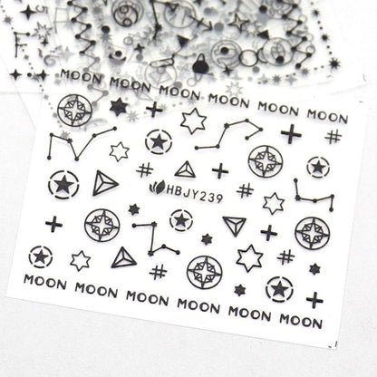 Gold Moon Star 3D Nail Stickers Ultra-thin Adhesive Decals Nail Art Decorations Stamping Manicure Nails Stickers Tool 3d Nail Decal Stickers Manicure Nail Art Decoration Accessories Holographic Old English Character Nail Self-Adhesive Sticker