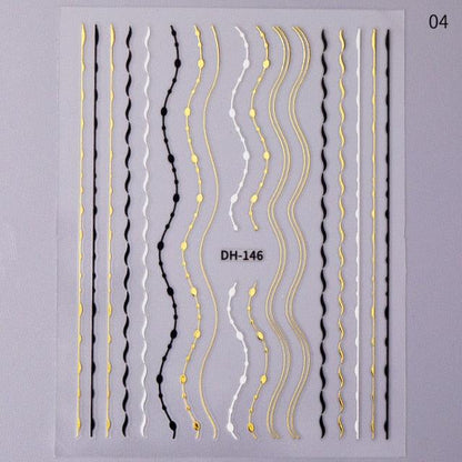 Gold Silver 3D Nail Sticker Curve Stripe Lines Nails Stickers Gradient Adhesive Striping Tape Nail Art Stickers Decal Decoration Metallic Curve Strip Line Nail Decal Self-Adhesive 3D Wave Design Decoration for Women Girls