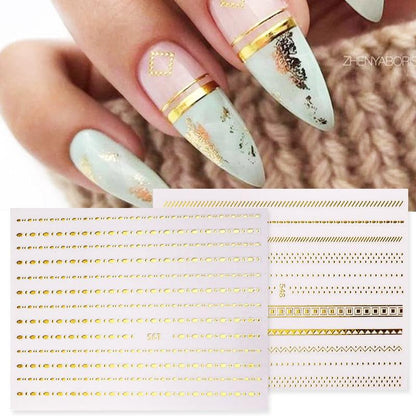 Gold Silver 3D Nail Sticker Curve Stripe Lines Nails Stickers Gradient Adhesive Striping Tape Nail Art Stickers Decal Decoration Metallic Curve Strip Line Nail Decal Self-Adhesive 3D Wave Design Decoration for Women Girls