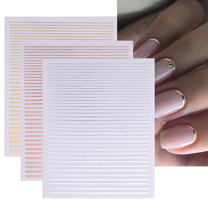 Gold Silver 3D Nail Sticker Curve Stripe Lines Nails Stickers Gradient Adhesive Striping Tape Nail Art Stickers Decal Decoration Metallic Curve Strip Line Nail Decal Self-Adhesive 3D Wave Design Decoration for Women Girls