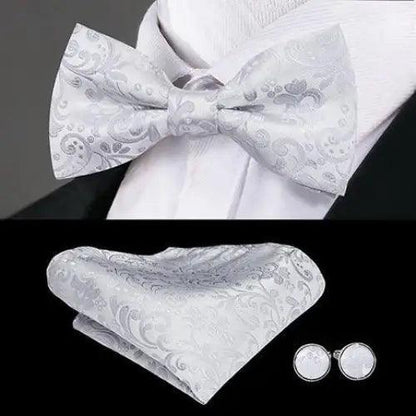 Green Color Silk Butterfly Pre-Tied Bow Tie Pocket Square Cufflinks Suit Set For Men Silk Adjustable Self Bowtie Formal Bowtie Set
