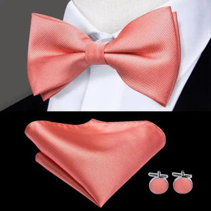 Green Color Silk Butterfly Pre-Tied Bow Tie Pocket Square Cufflinks Suit Set For Men Silk Adjustable Self Bowtie Formal Bowtie Set