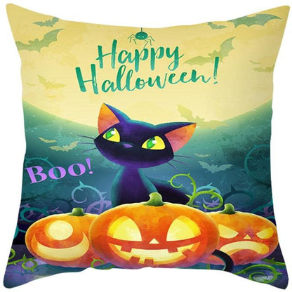 Halloween Cushion Cover Horror Pumpkin Printed Pillow Case Orange And Black Pillow Cover Pumpkin Farmhouse Deco Happy Halloween Decorative Pillow Case For Home  45x45CM