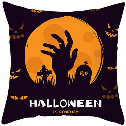 Halloween Cushion Cover Horror Pumpkin Printed Pillow Case Orange And Black Pillow Cover Pumpkin Farmhouse Deco Happy Halloween Decorative Pillow Case For Home  45x45CM