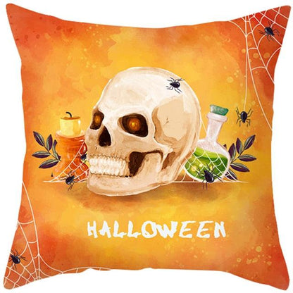 Halloween Cushion Cover Horror Pumpkin Printed Pillow Case Orange And Black Pillow Cover Pumpkin Farmhouse Deco Happy Halloween Decorative Pillow Case For Home  45x45CM