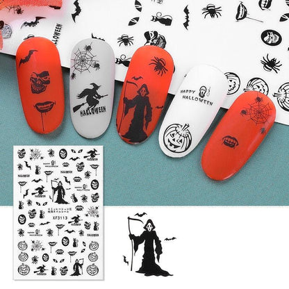 Halloween Series Nail Sticker Pumpkin Lantern Skeleton Spider Vampire Decals For Nail Art DIY Decoration Tools 3D Wave Design Decoration for Women Girls Art Stickers Decal Decoration Metallic Curve Strip Line Nail