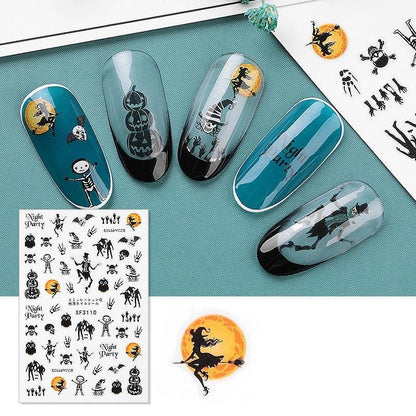 Halloween Series Nail Sticker Pumpkin Lantern Skeleton Spider Vampire Decals For Nail Art DIY Decoration Tools 3D Wave Design Decoration for Women Girls Art Stickers Decal Decoration Metallic Curve Strip Line Nail