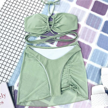 Halter Hollow Cross Bikinis Set Swimsuit Women's New Solid Two-Piece Swimwear Two Piece Swimsuit Halter Crisscross Cut Out Bikini Wrap Top with High Waist  Bottom Beach Swimwear Summer Beachwear Woman Bath Bathing Suit