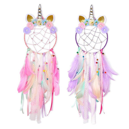 Handmade  Dream Catchers Flower For Kids Unicorn Dream Catcher Ornament  Feather Wall Decor For Girls Bedroom Flower Wall Hanging Decoration Flower Dream Catcher